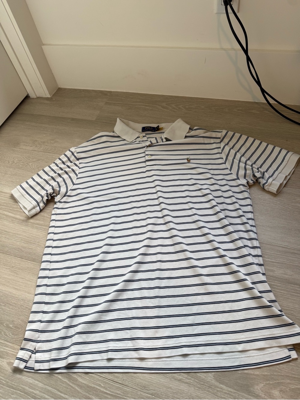 Polo by Ralph Lauren White with Navy Stripe Short Sleeve Polo